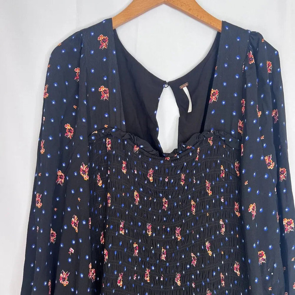 Free People Two Faces Printed Smocked Long Sleeve Mini Dress Size Medium - Picture 4 of 13